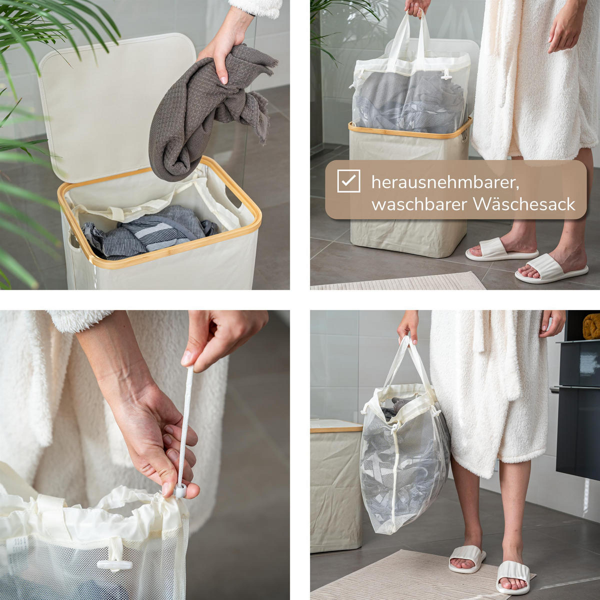 WÄSCHESAMMLER 60 Liter, beige - Beige, Textil (41/45.5/33cm) - bremermann