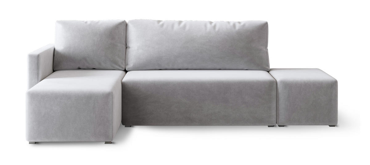 ECKSOFA VELOTTI L-S Hellgrau Plüsch-Stoff mit Schlaffunktion - Hellgrau, Holz (261/143cm) - MASSENO