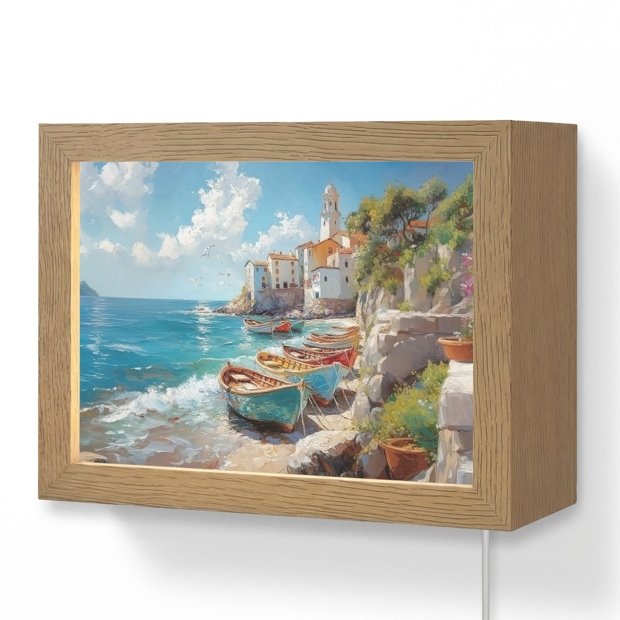OnlyWow NÁSTĚNNÁ LAMPA Lodě - skály - moře - slunce 20x15 cm