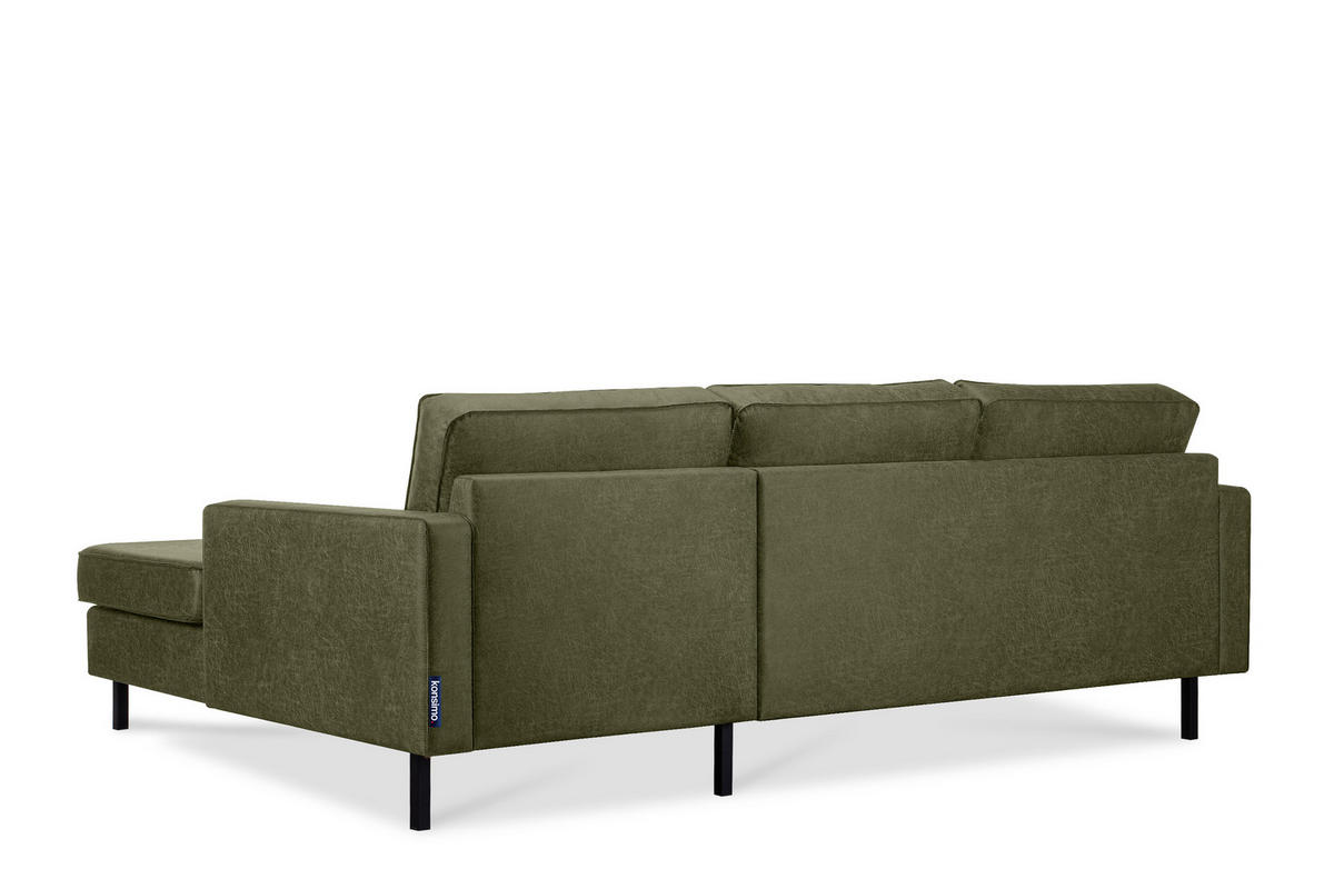 ECKSOFA-RECHTS INVIA mit Armlehnen vintage, Lederoptik-Stoff, grün - Schwarz/Grün, Textil (234/160cm) - KONSIMO®