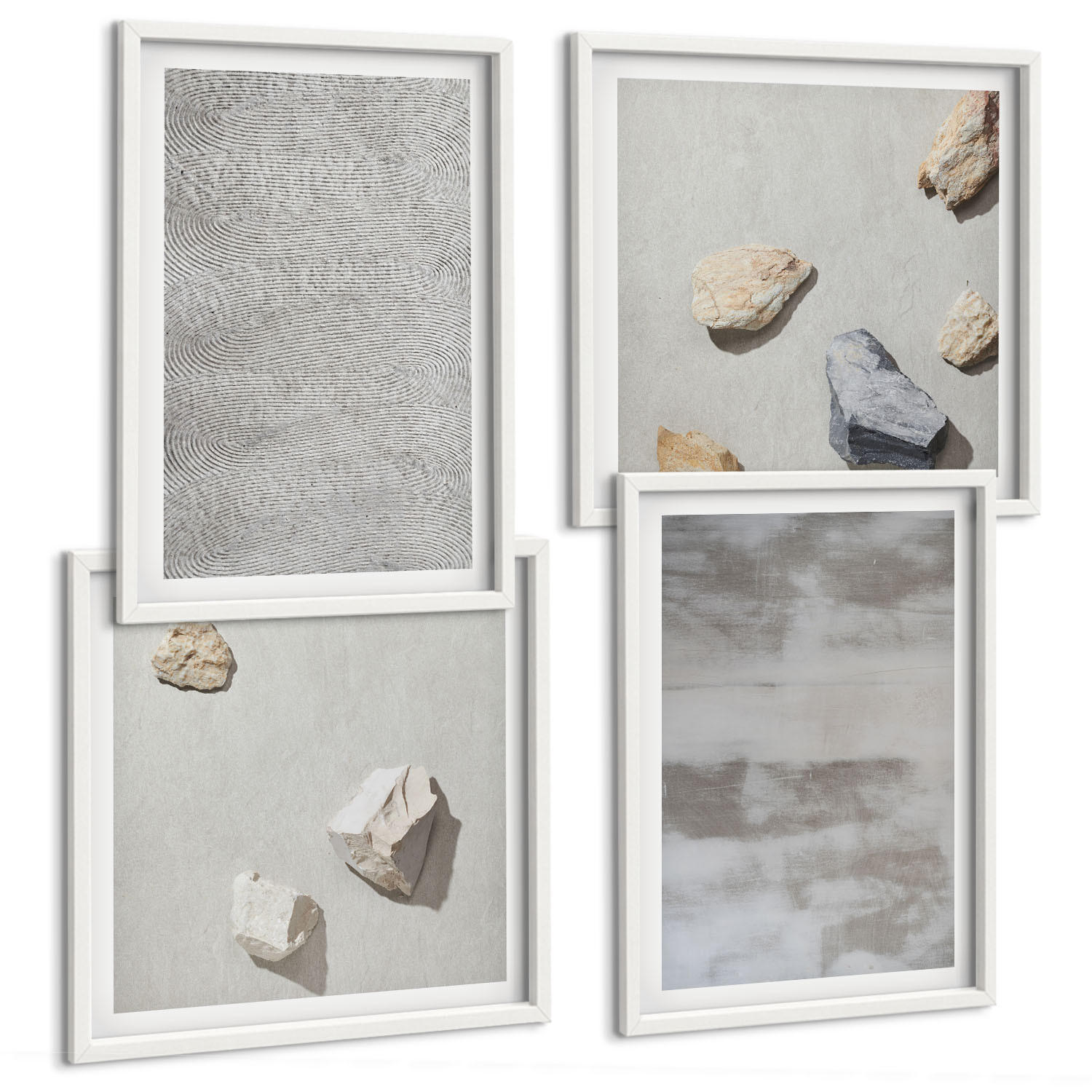 BILDER SET 4er Set - 50x50 cm & 40x60 cm Weißer Rahmen - Moderne minimalistische Texturen - Weiß, Kunststoff (50/50cm) - TULUP