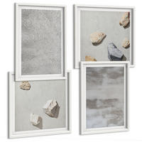 BILDER SET 4er Set - 50x50 cm & 40x60 cm Weißer Rahmen - Moderne minimalistische Texturen - Weiß, Kunststoff (50/50cm) - TULUP