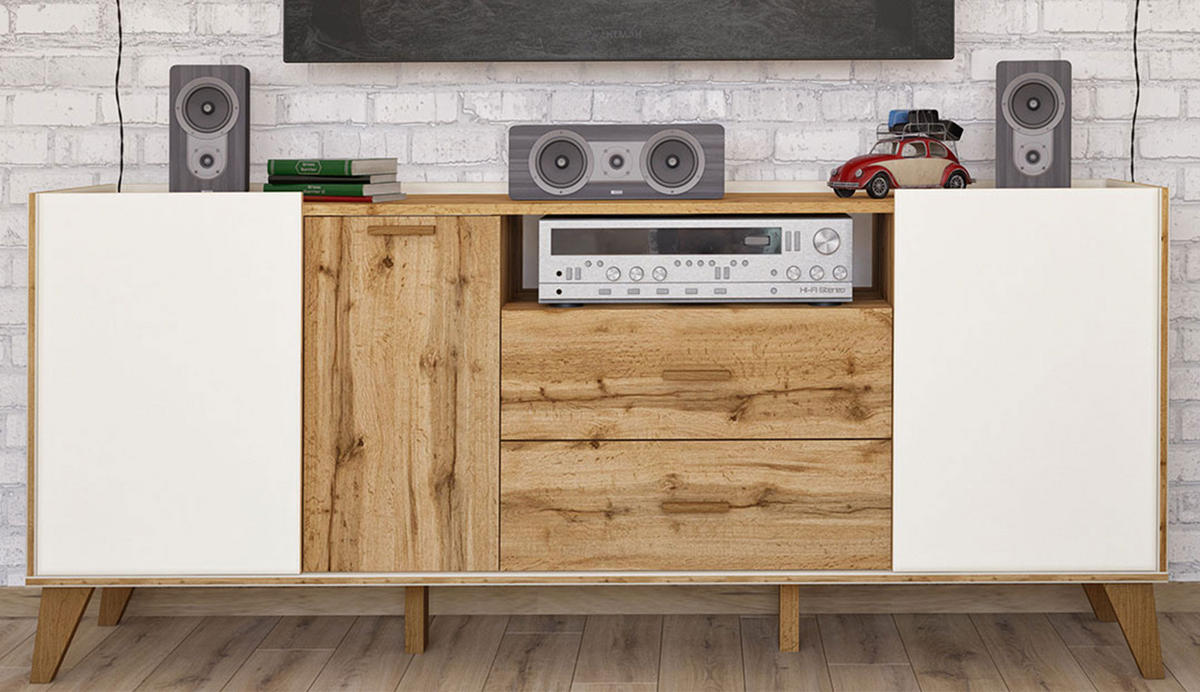 SIDEBOARD Skandi weiß / wotan eiche 174 / 40 / 74cm - Eichefarben/Weiß, Holz/Holzwerkstoff (174/74/40cm) - Feldmann-Wohnen