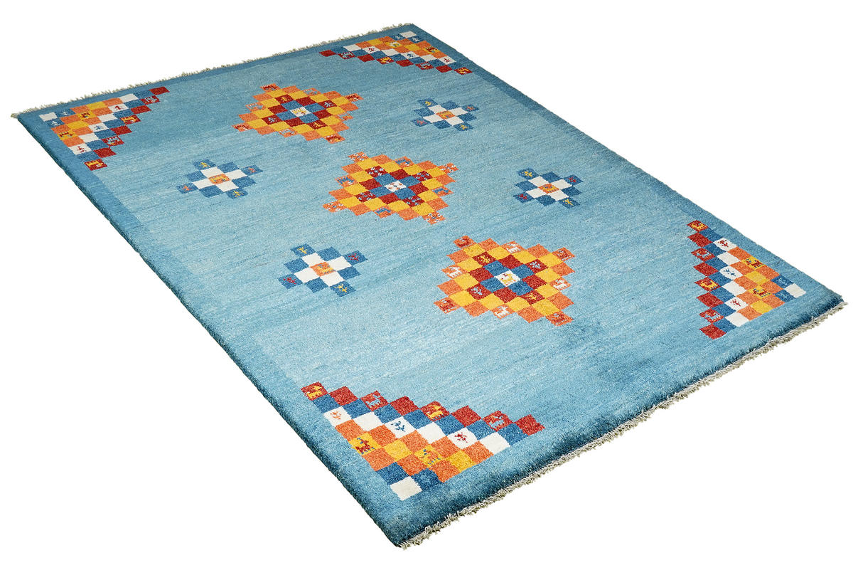 TEPPICH Gabbeh Sonnat Blau 194/153 cm Schurwolle - Blau, Textil (153/194cm) - Looma