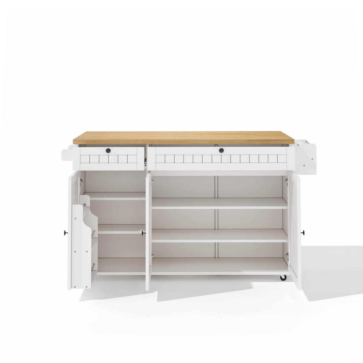 KÜCHENINSEL mit Rollen Weiß mit Klappplatte, 2 Schubladen, Schrank und Türregal - Weiß, Holz/Holzwerkstoff (137/89.5/70cm) - Oxeza
