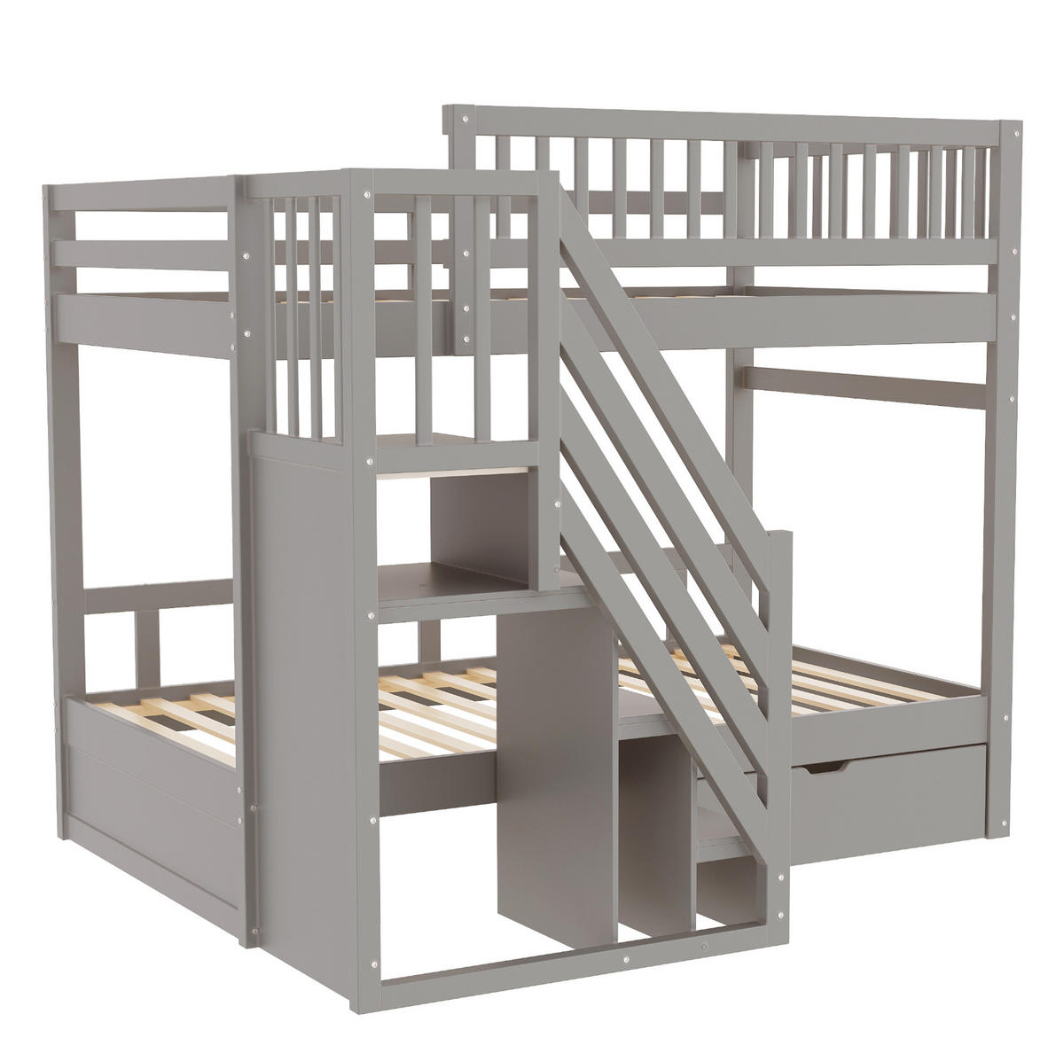 ETAGENBETT 90x200 cm in Grau mit Stauraum und Sicherheitsleiter - Grau, Holz (90/200cm) - OKMYHOME