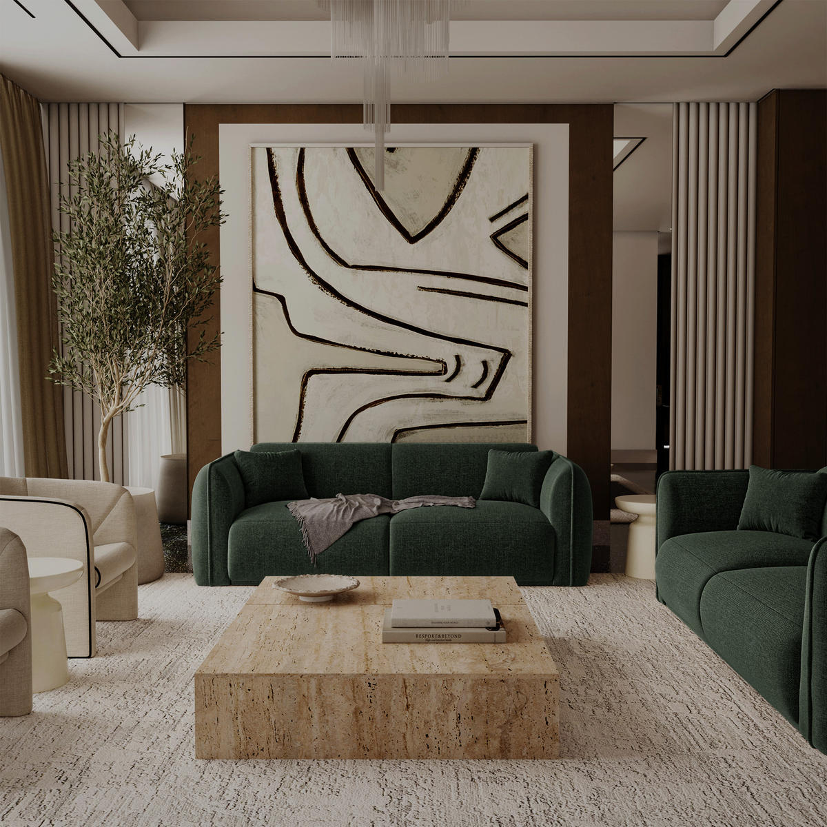 3-SITZER-SOFA LUSH Kettgewebe mit weichem Griff Khaki-Grün 206cm - Dunkelgrün/Olivgrün, Textil (206/72.5/90cm) - Premium Interiors