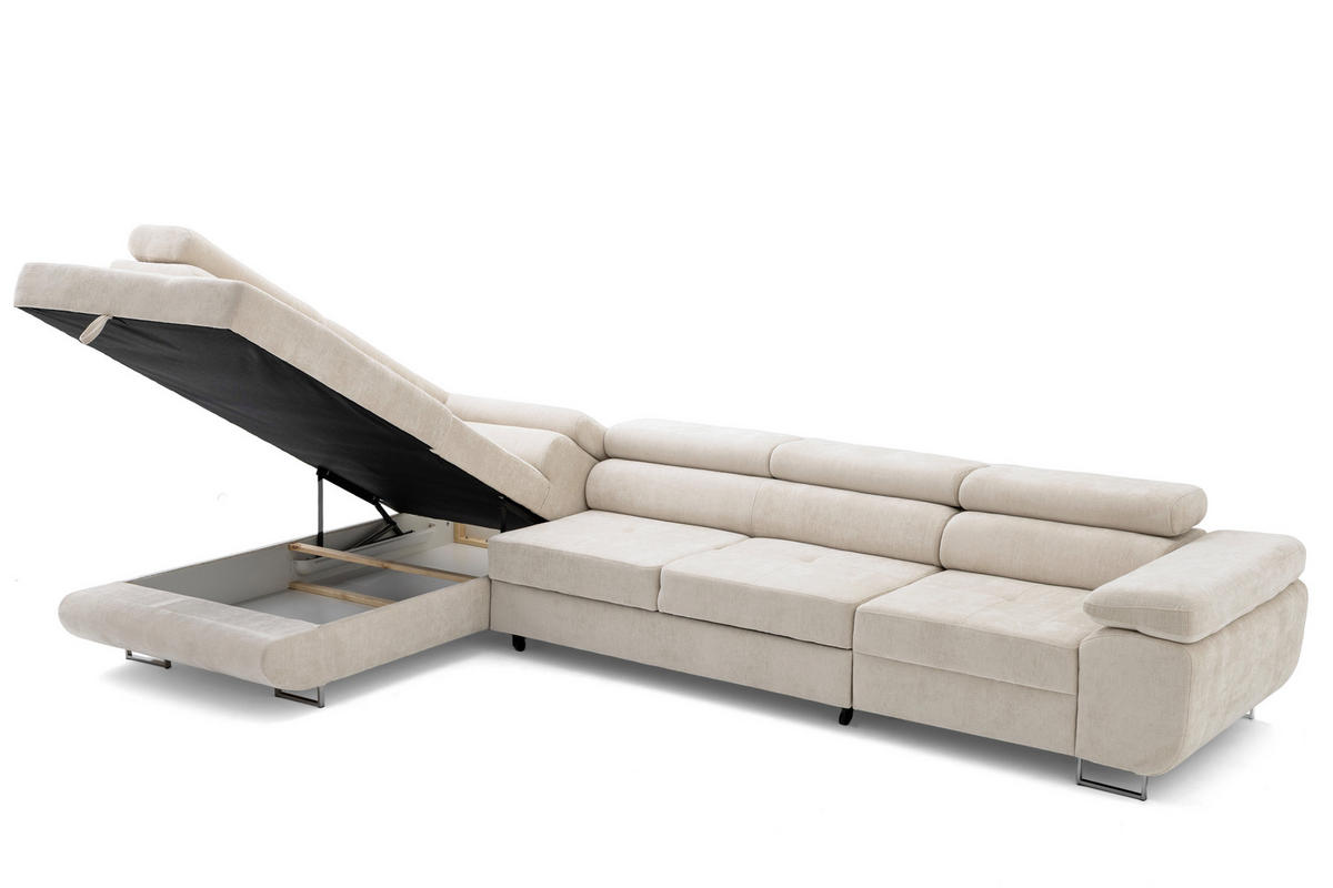 ECKSOFA WILD MAXI L Links mit Schlaffunktion 125x195 Chenille Beige - Chromfarben/Beige, Holz/Textil (350/203cm) - Muffo