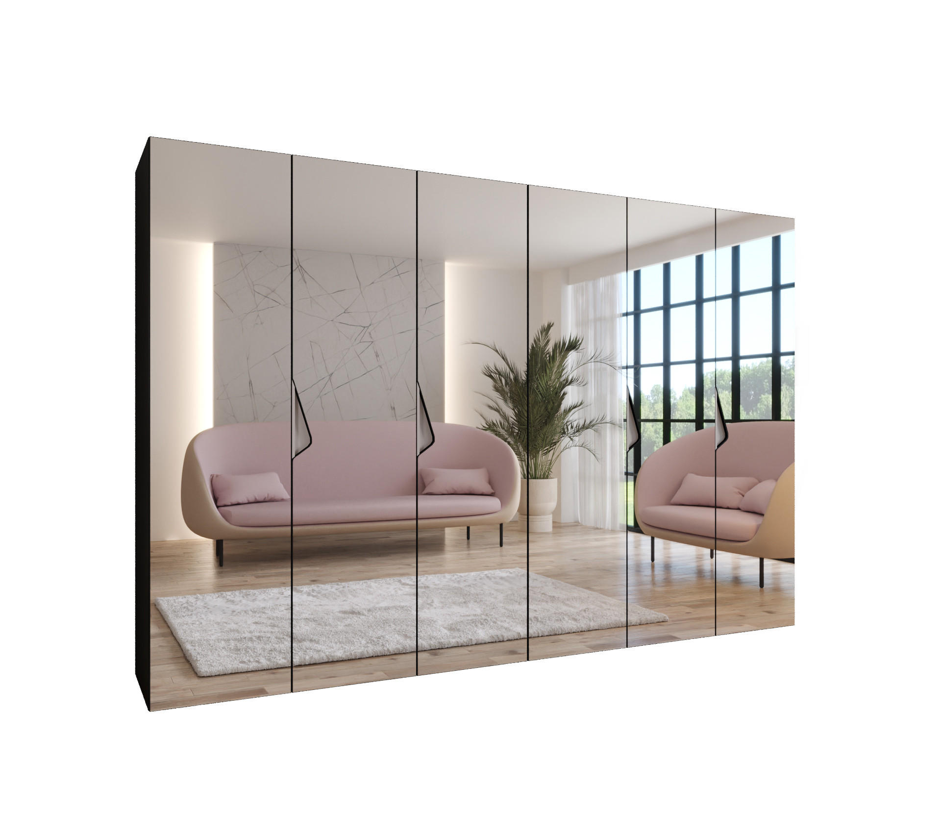 DREHTÜRENSCHRANK 202/300/52 6-türig - Beige/Schwarz, Holz/Metall (300/202/52cm) - Abiks Möbel