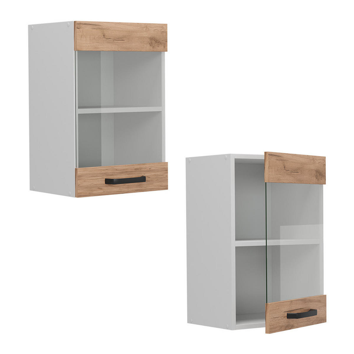 SKLENĚNÁ KUCHYŇSKÁ SKŘÍŇKA R-Line Zlatý mocný dub - bílá/medově dubová, kompozitní dřevo (40/60/31cm) - Vicco