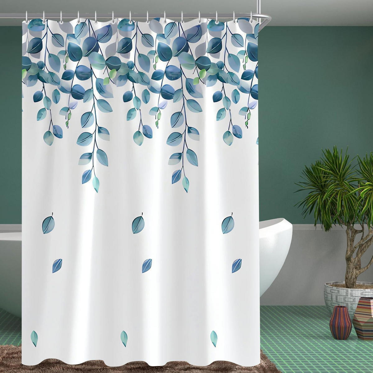 DUSCHVORHANG Grün Blätter 260 x 200 cm - Grün, Textil (260/200cm)