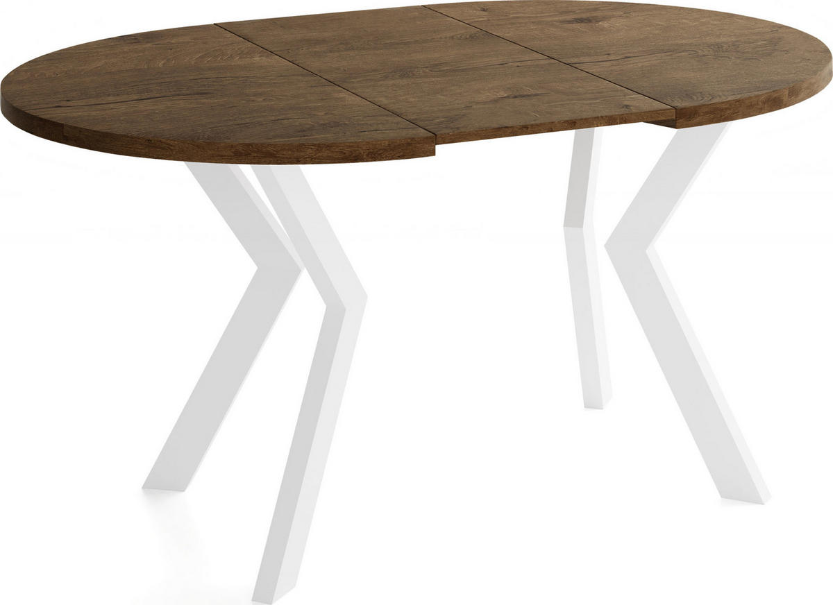 ESSTISCH Savio Weiß rund ausziehbar verlängerbar, Eiche Braun Rustikal 80-130/80/77 cm - Alteiche/Braun, Holz/Holzwerkstoff (80/130/77cm) - WFL GROUP