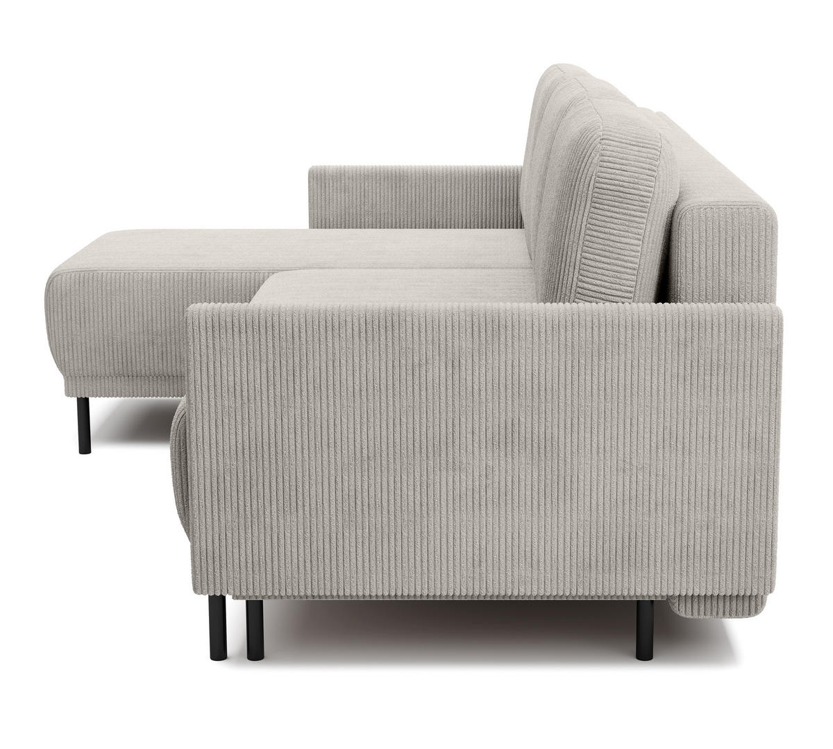 ECKSOFA Hamiel Hellbeige Cordbezug - Ecru/Schwarz, Holz/Textil (212/142cm) - Selsey