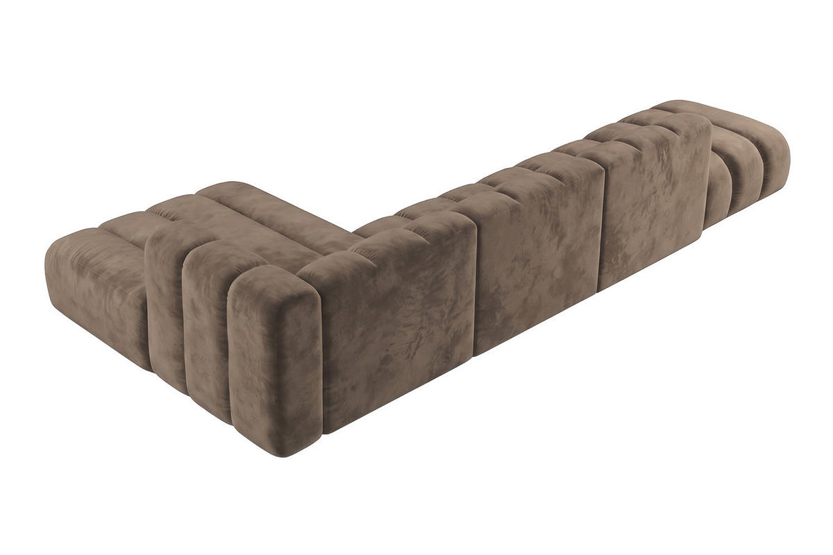 ECKSOFA Modulares In L-Form Mit Hocker, Velvet-Stoff Riviera, Braun, Links, GRAND - Braun, Holz (386/179cm) - Kaiser Möbel