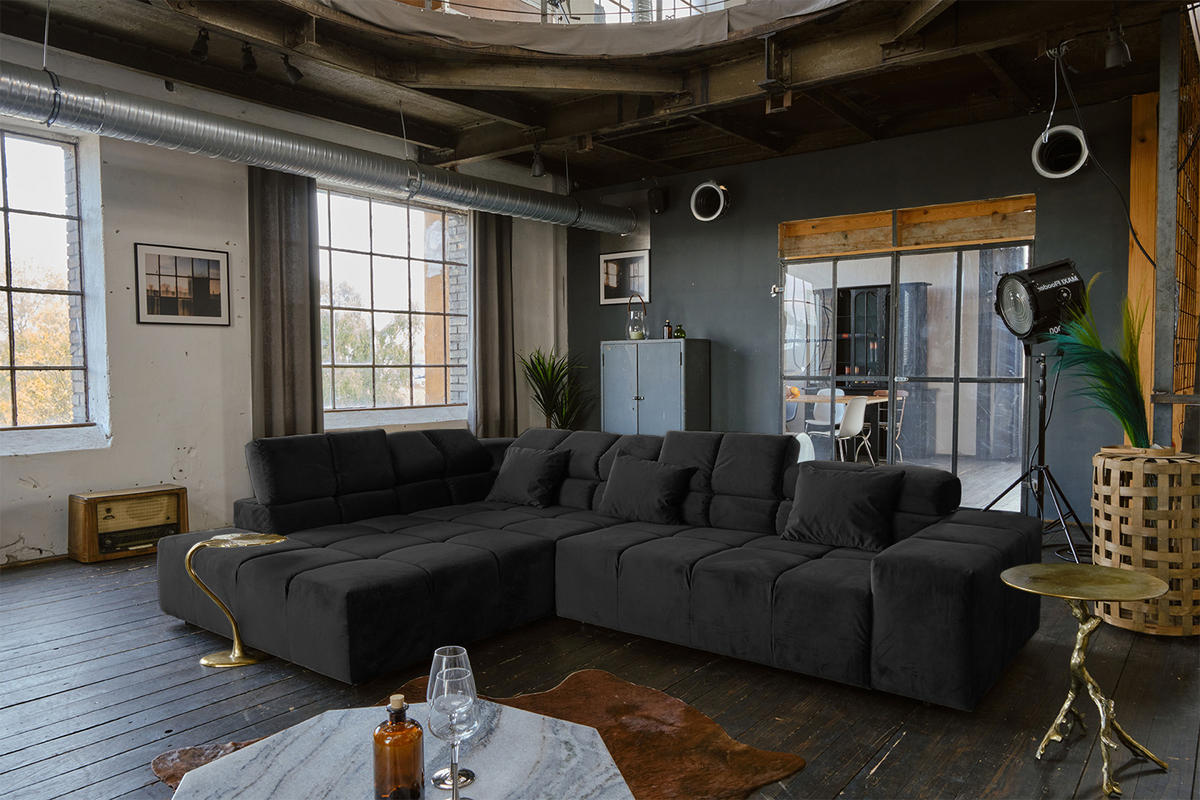 ECKSOFA NEVADA Schwarz Velvet - Schwarz, Textil (319/215cm) - KAWOLA