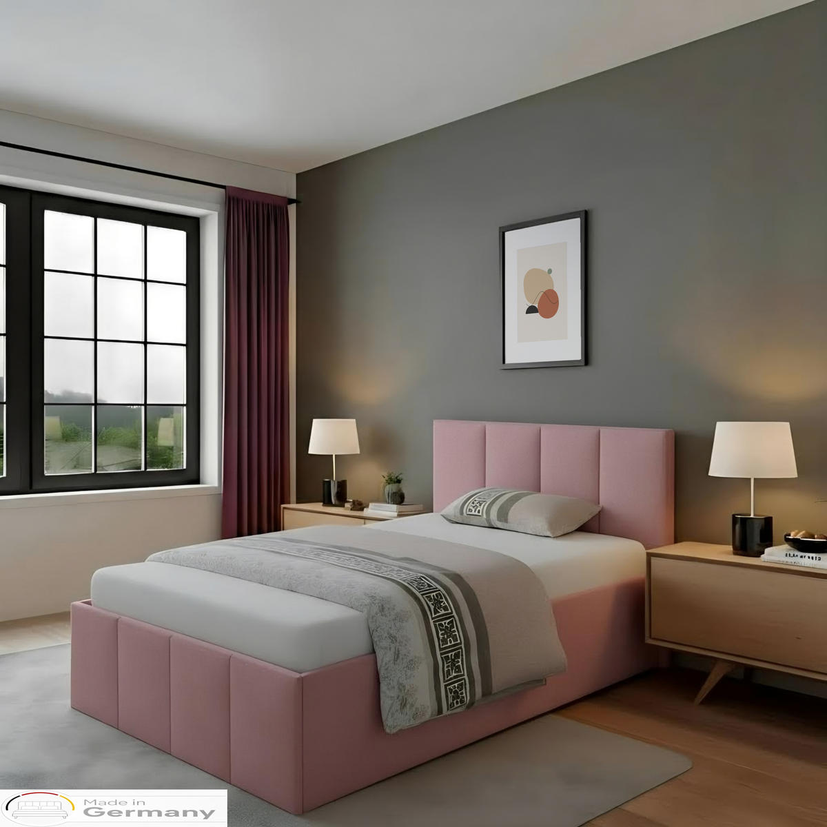 POLSTERBETT Dalas Rose 100 x 200 x 40 cm Stauraum Mit hochwertiger Matratze H3 (bis 120 kg) und Lattenrost - Rosa, Holz (100/200cm) - Halmon Schlafkomfort Betten 