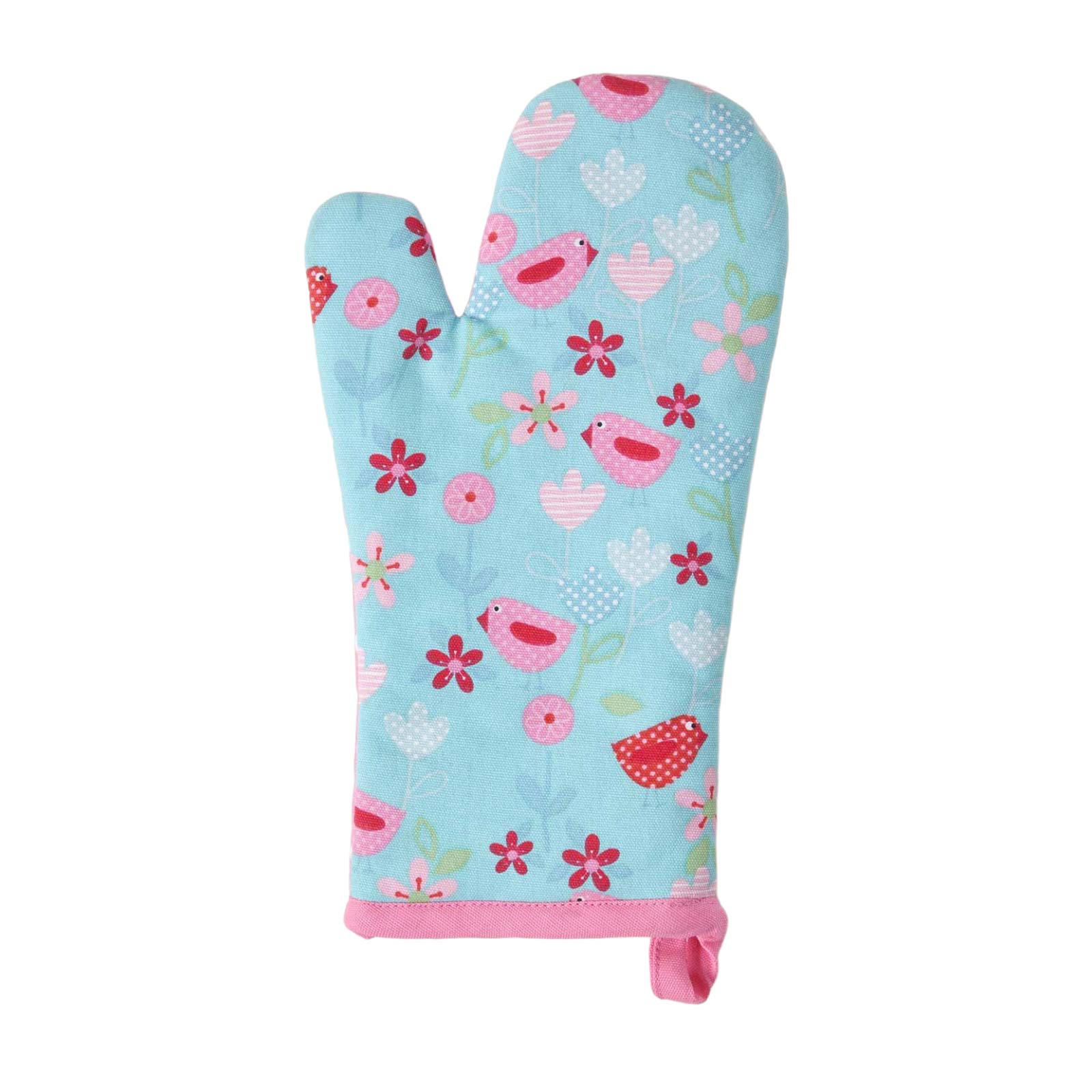 OFENHANDSCHUH Vögel & Blumen 18/32 cm, Baumwolle wattiert - Blau, Textil (18/32cm) - Homescapes