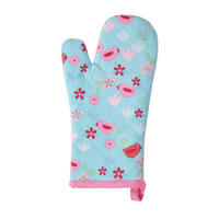 OFENHANDSCHUH Vögel & Blumen 18/32 cm, Baumwolle wattiert - Blau, Textil (18/32cm) - Homescapes