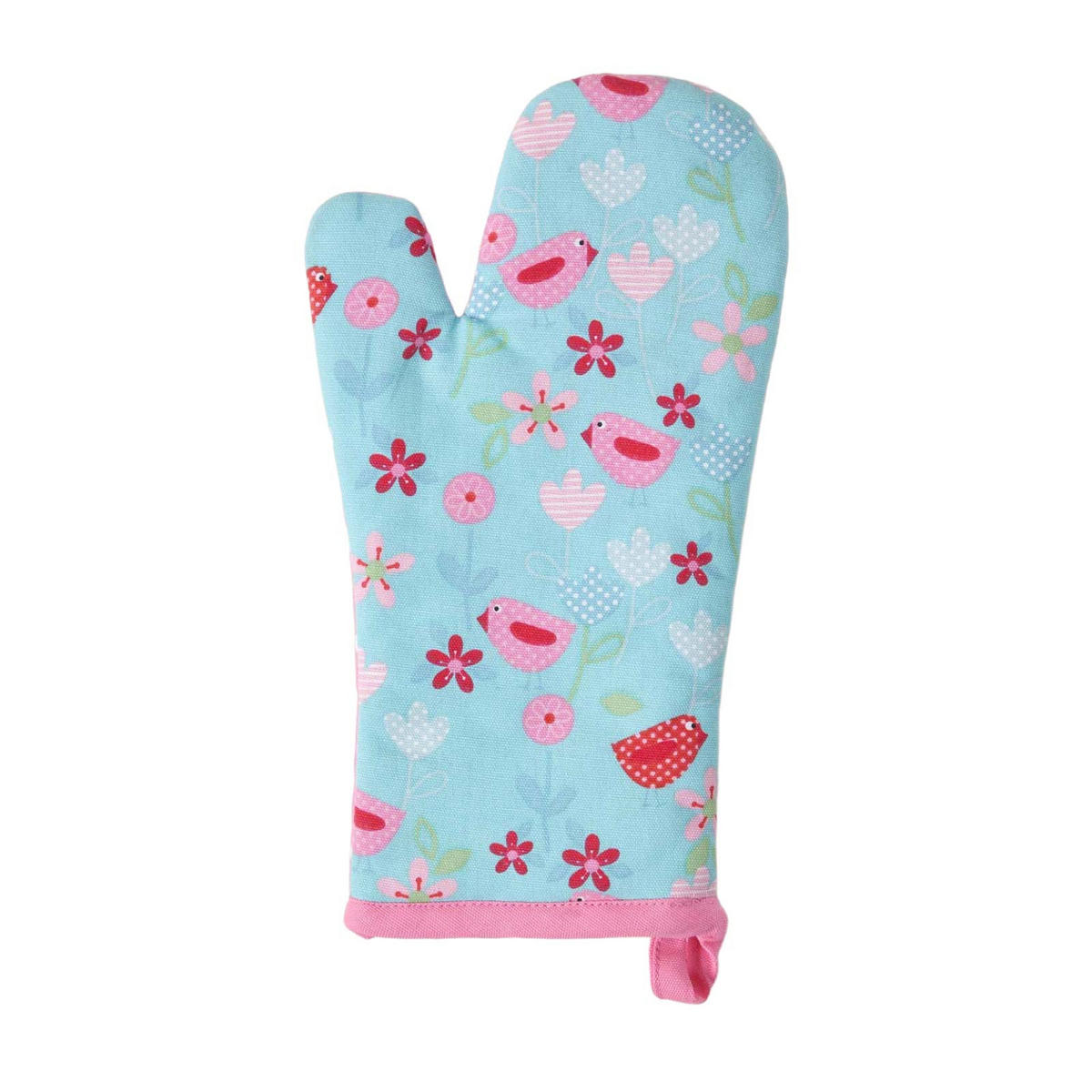 OFENHANDSCHUH Vögel & Blumen 18/32 cm, Baumwolle wattiert - Blau, Textil (18/32cm) - Homescapes