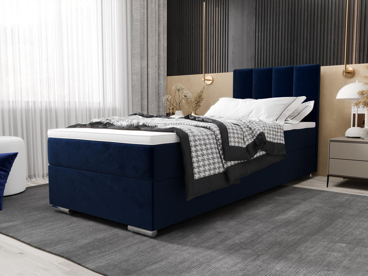 BOXBETT ZILANO 2 mit Matratze H3 und Topper 90x200 Itaka 11 - Dunkelblau, Holz/Textil (90/200cm) - Bedante