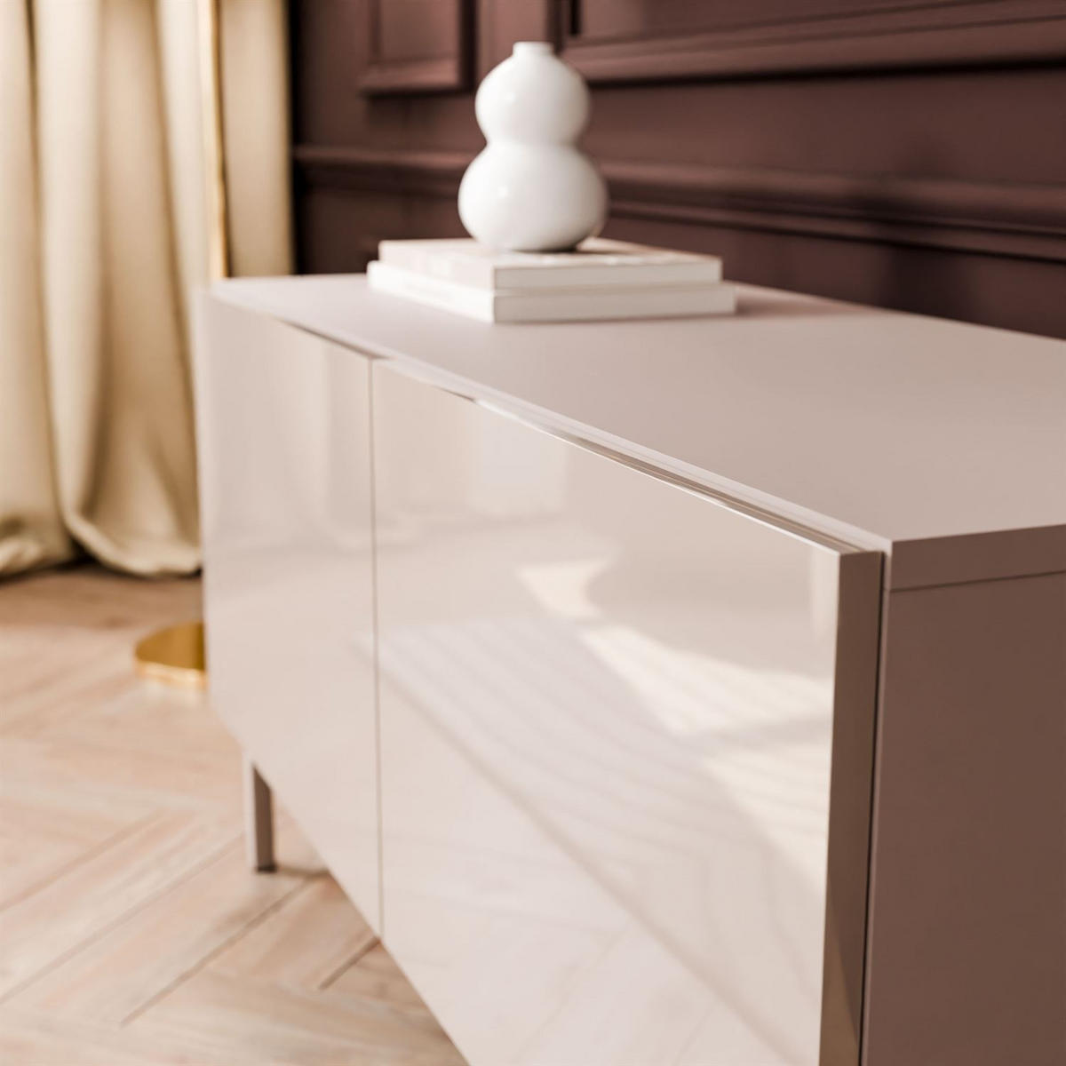 TV-SCHRANK COLGANTE 100 Kaschmir Hochglanz, mit LED, Gerade kaschmir Füßen - Kaschmir, Holzwerkstoff (100/50/40cm) - Lookway