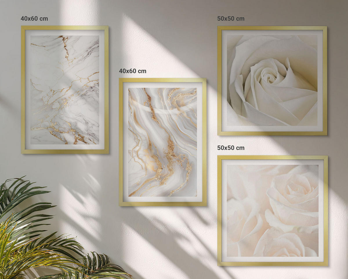 WANDBILDER 4er Set - 50x50 cm & 40x60 cm Goldrahmen - Elegante Marmormuster - Goldfarben, Kunststoff (50/50cm) - ArtPrintCave
