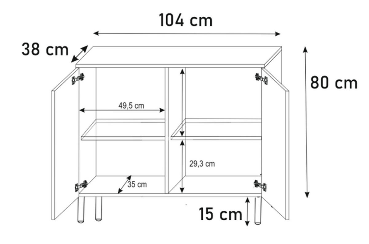 SIDEBOARD Benvie 2T Schwarz 104/80/38 cm – mit Glastüren und goldenen Beinen - Goldfarben/Schwarz, Holzwerkstoff (104/80/38cm) - AX Living