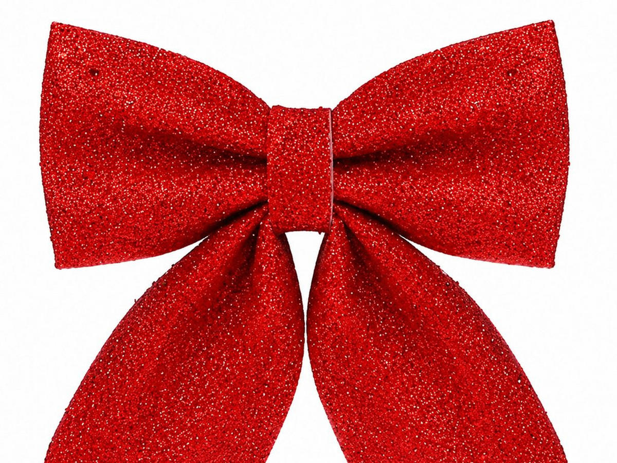 WEIHNACHTSSCHLEIFE mit Glitzer, Rot, 23 × 29 cm, Stoff, für Weihnachtsbaum und Dekoration - Rot, Kunststoff (23/29/1cm) - LAALU