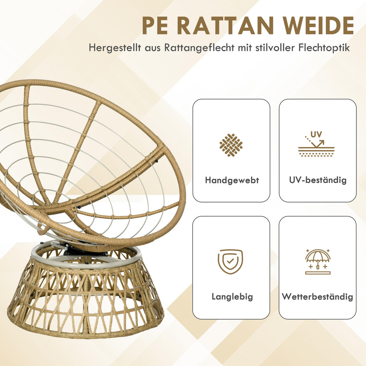 PAPASANSESSEL mit Polster 360 Grad Verstellbare Fußstütze 85 x 70 x 82 cm Khaki - Braun, Kunststoff (85/82/70cm) - Outsunny