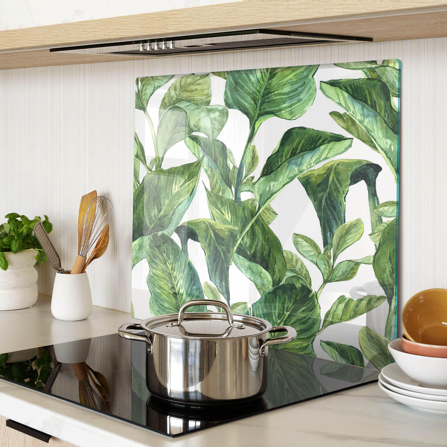 GLASPLATTE 60x52 cm Blätter - Grün, Glas (60/0.4/52cm) - TULUP