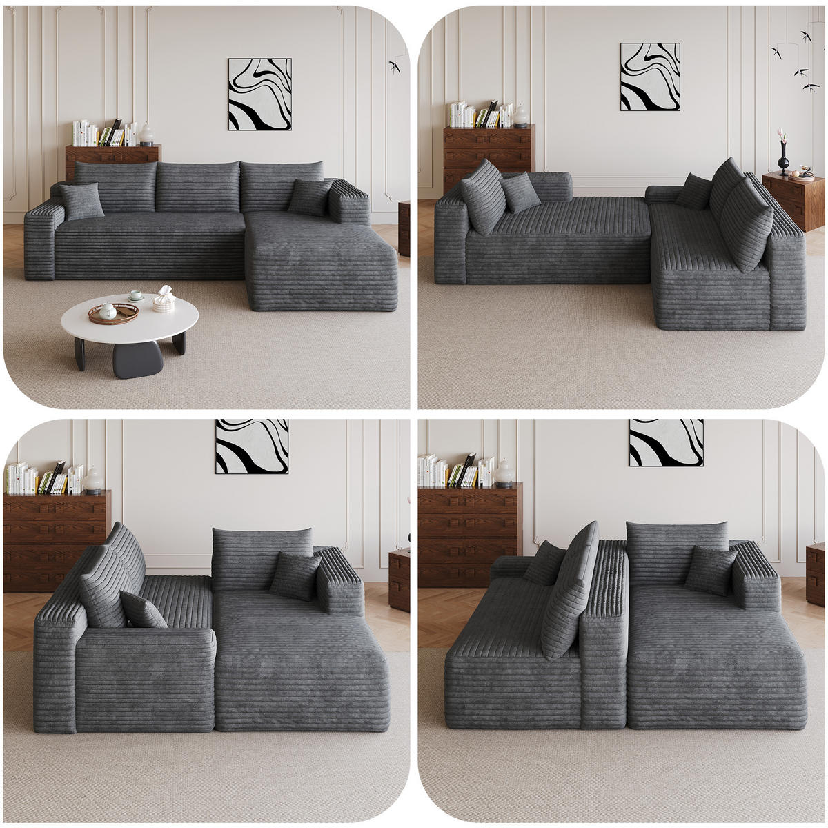 L-FÖRMIGES ECKSOFA Dunkelgrau 241/151/58 cm 3-Sitzer Ohne Montage - Dunkelgrau, Textil (241/151cm) - PANGIVO