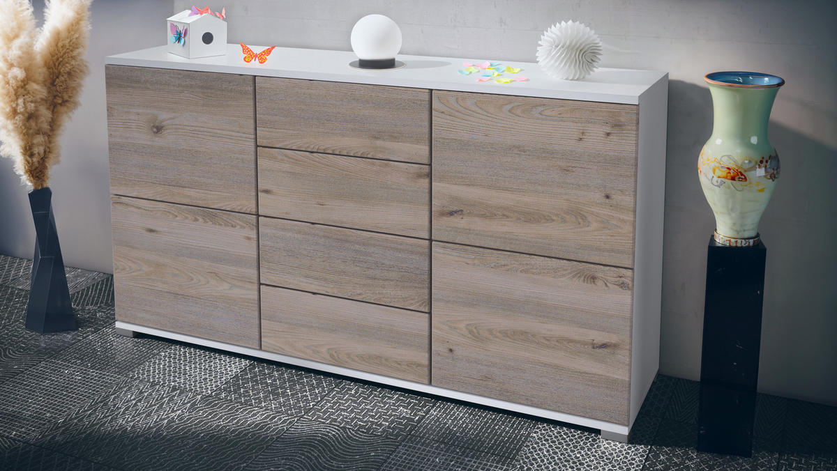 SIDEBOARD Rova Eiche Nordic - Silbereichenfarben, Holzwerkstoff (138.5/75.5/35cm) - Vladon