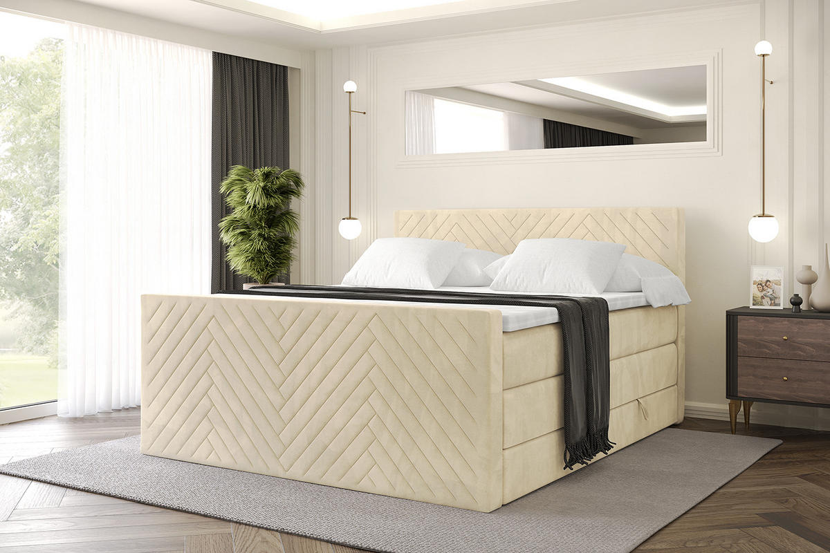 BOXSPRINGBETT mit Matratze und Lattenrost - VEXA-Z KING-140x200 - Beige Monolith - Beige, Holzwerkstoff (140/200cm) - ALTDECOR