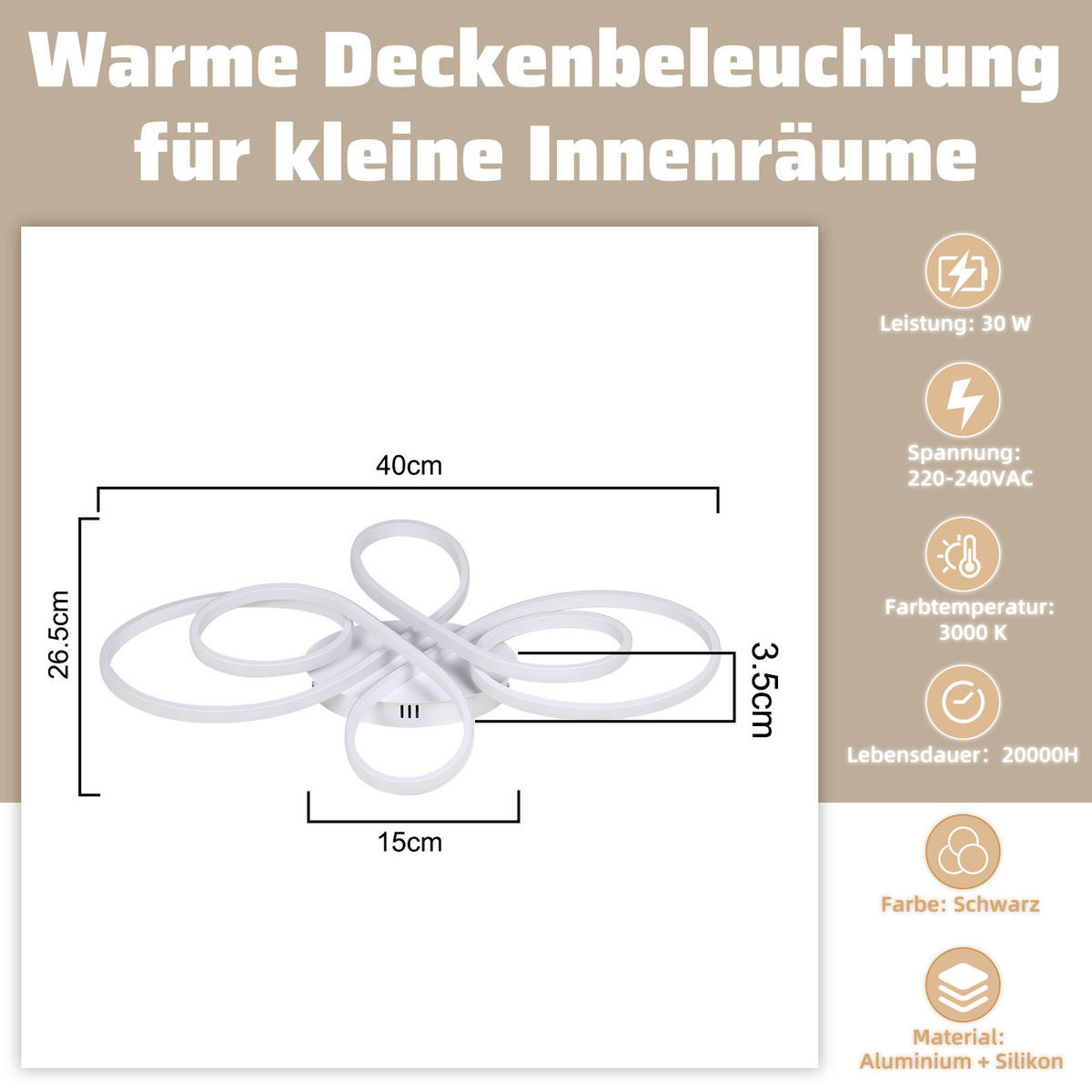 LED-DECKENLEUCHTE Lenzk 26.5/3.5/40 cm - Weiß, Metall (40/26.5/3.5cm) - ZMH