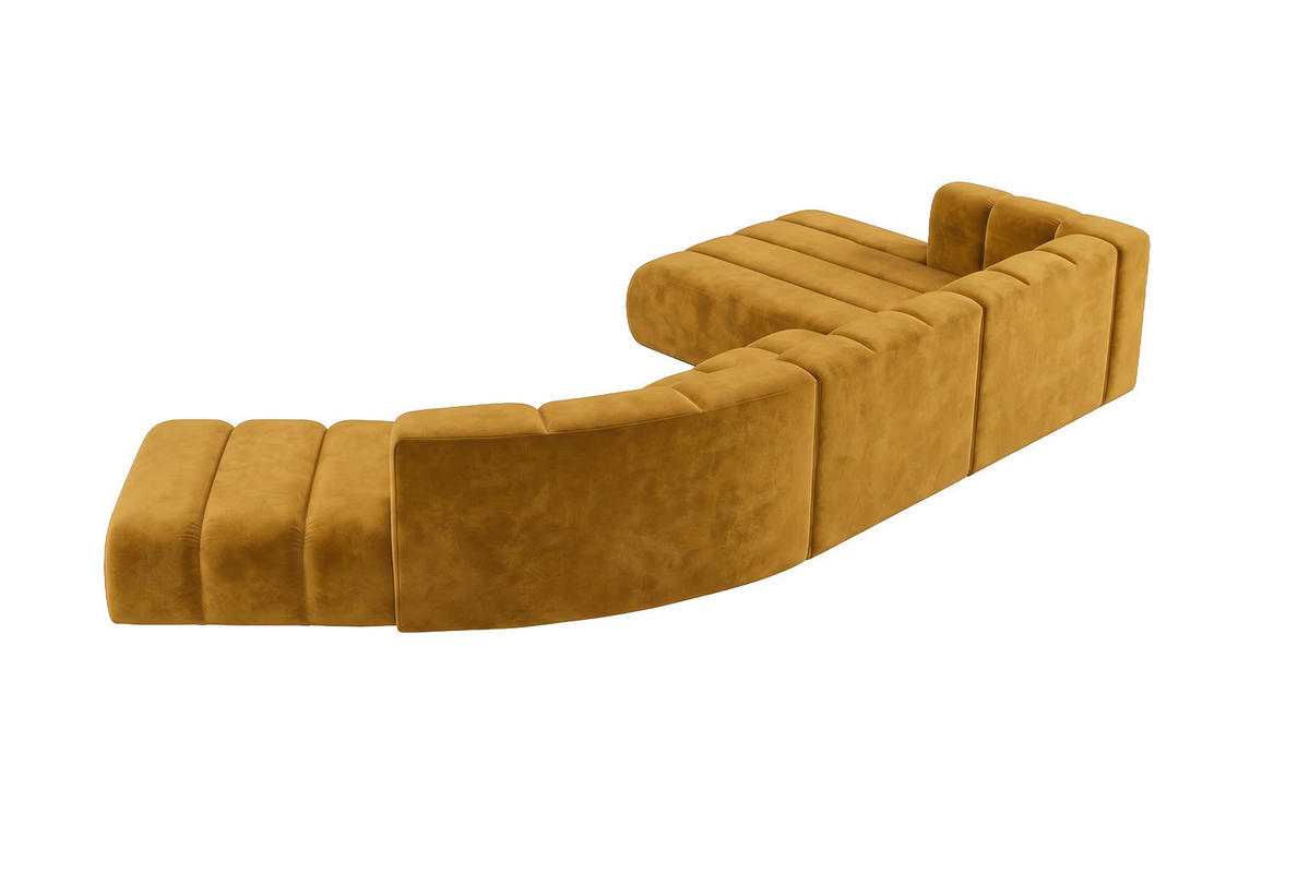 ECKSOFA Modulares In L-Form, Velvet-Stoff Riviera, Senffarbe, Rechts, GRAND Round - Gelb, Holz (445/179cm) - Kaiser Möbel