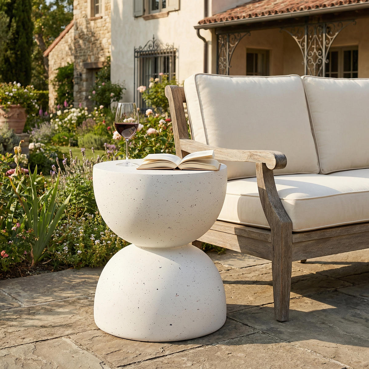 BEISTELLTISCH, MgO, Indoor/Outdoor, Terrazzo Weiß - Weiß, Naturmaterialien (39.5/39.5/45.5cm) - FLIEKS