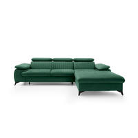 ECKSOFA FIORE Grün Velours-Stoff mit Schlaffunktion - Grün, Holz (280/193cm) - MASSENO