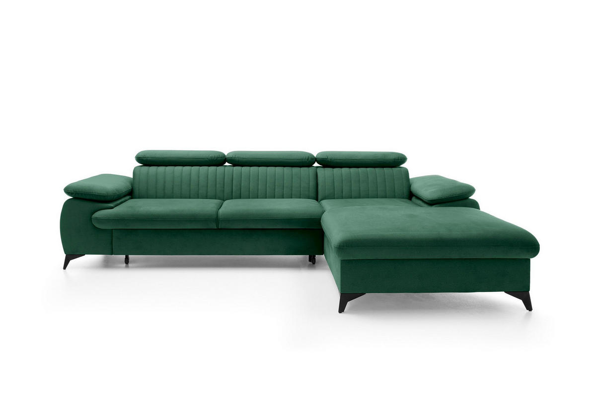 ECKSOFA FIORE Grün Velours-Stoff mit Schlaffunktion - Grün, Holz (280/193cm) - MASSENO