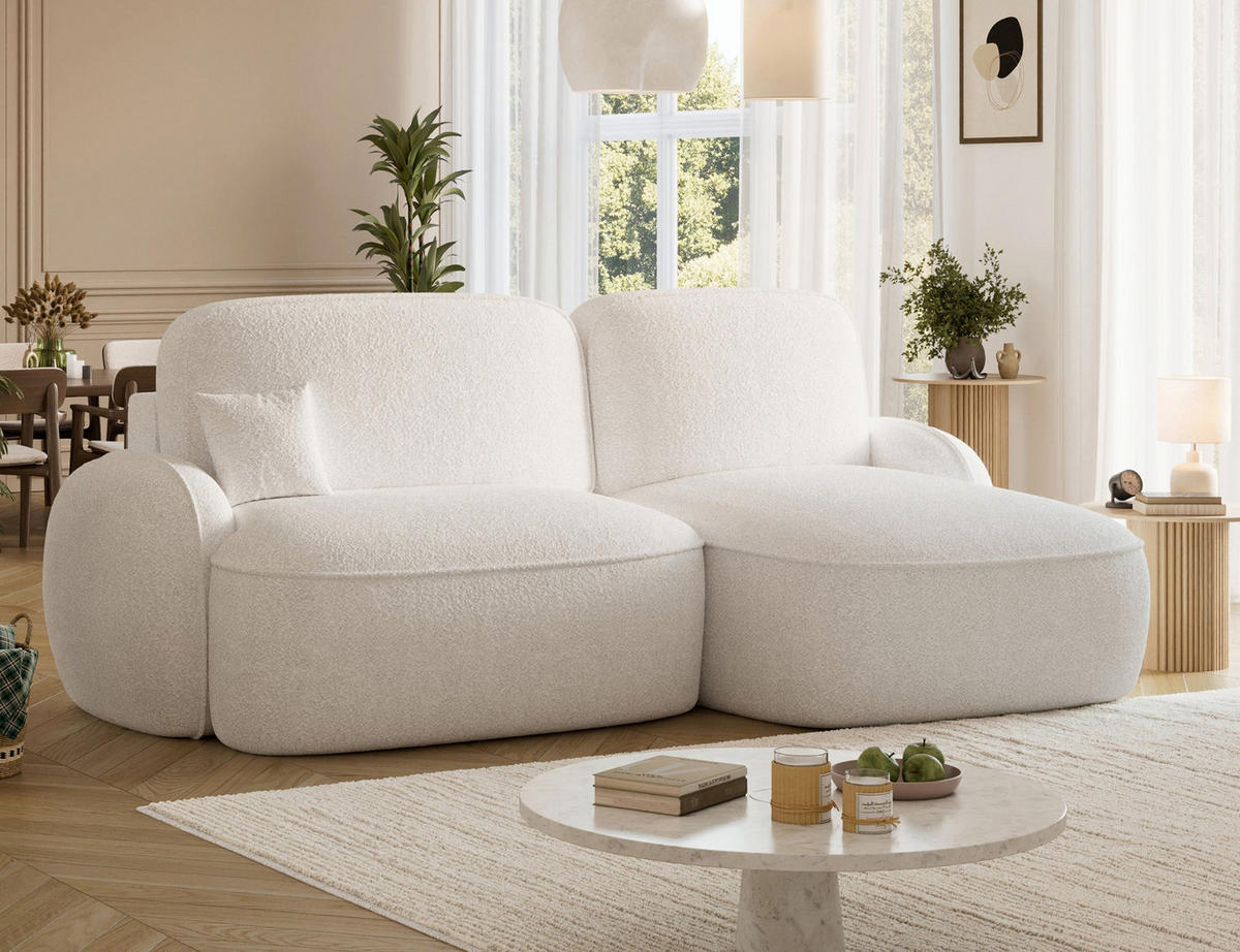 ECKSOFA TESALIA L-Form – Schlaffunktion, Bettkasten, Wellenfederung, HR-Kaltschaum, minimalistisches Design - Weiß, Kunststoff (150/247cm) - Wohnideebilder