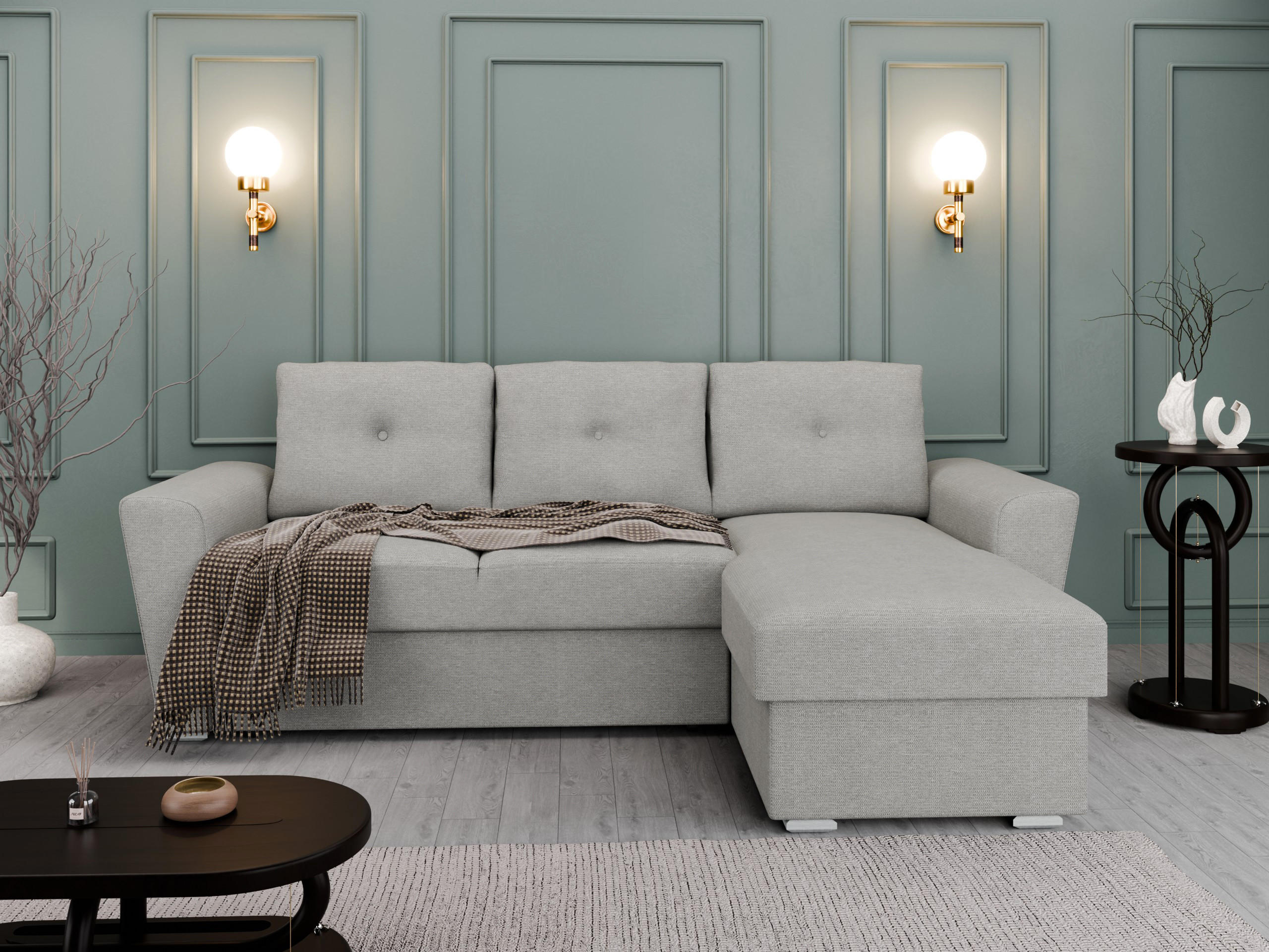 ECKSOFA Bellano Ecksofa L-Form- links oder rechts montierbar, hellgrau - Hellgrau, Holz (243/156cm) - Panda Möbel