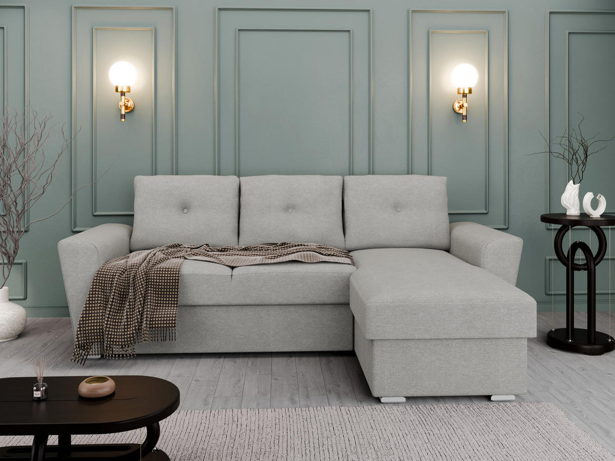 ECKSOFA Bellano Ecksofa L-Form- links oder rechts montierbar, hellgrau - Hellgrau, Holz (243/156cm) - Panda Möbel