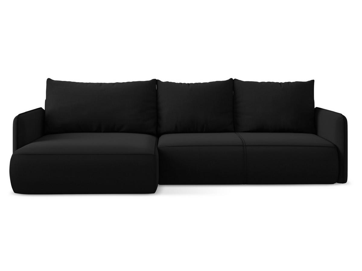 ECKSOFA mit Schlaffunktion Samt Stoff Schwarz - Schwarz, Kunststoff/Textil (148/240cm) - Makamii