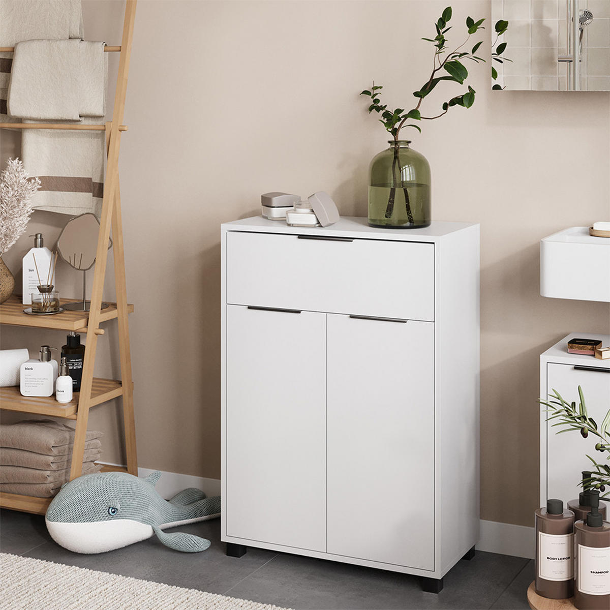 BADSCHRANK Alina Weiß 60 x 86 cm mit 1 Schublade und 2 Türen - Weiß, Holzwerkstoff (60/86/30cm) - Vicco