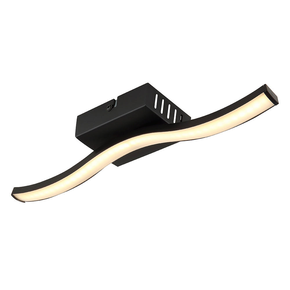 LED DECKENLEUCHTE Schwarz Opal gewellte Form - Schwarz, Kunststoff (34.3/7/6.4cm) - Globo Lighting