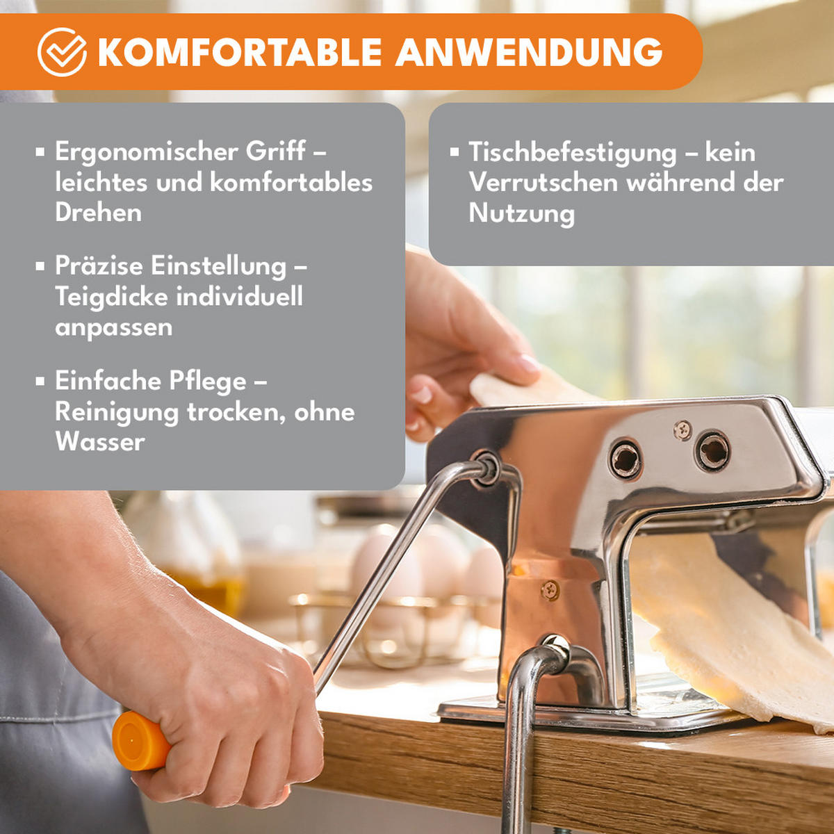 NUDELMASCHINE Manuell mit 6 Teigdicken - Schwarz, Metall (19/14/20cm) - KRUMAD