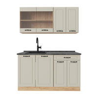SINGLEKÜCHE R-Line, Sand Landhaus/Goldkraft Eiche, 140 cm Arbeitsplatte Anthrazit - Honigeiche/Beige, Holzwerkstoff (140/81.6/60cm) - Vicco