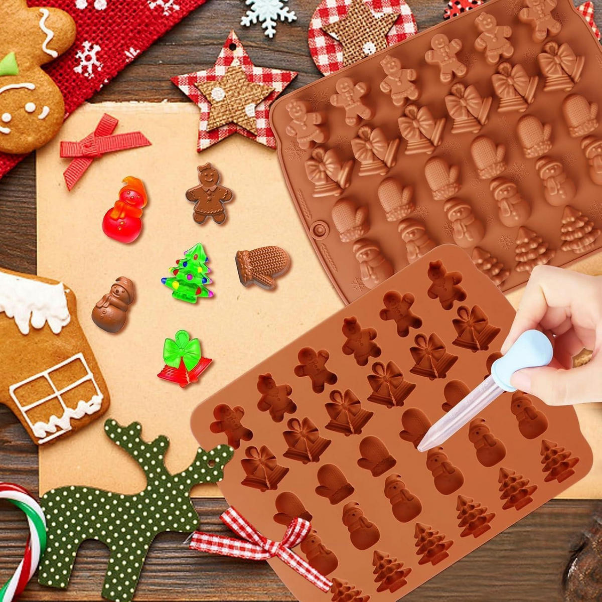 SCHOKOLADENFORMEN 2-teiliges Set Silikon Weihnachten 30 Hohlräume - Braun, Kunststoff