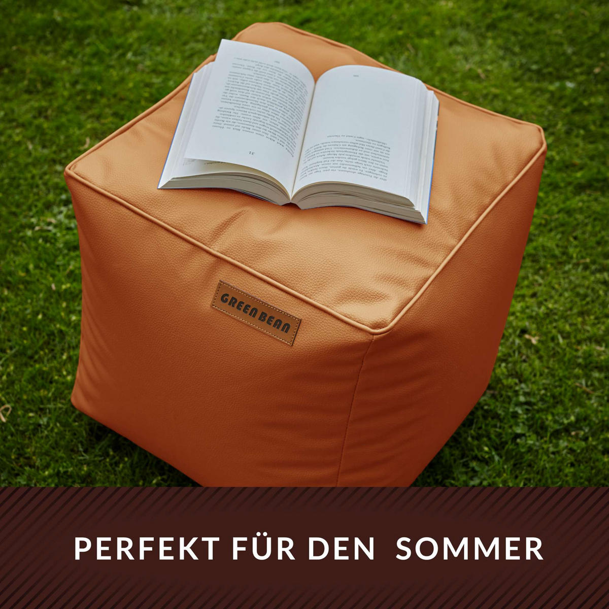 SITZSACK-HOCKER 40x40cm - KUNSTLEDER - Cognac, Textil (40/40/40cm) - Green Bean
