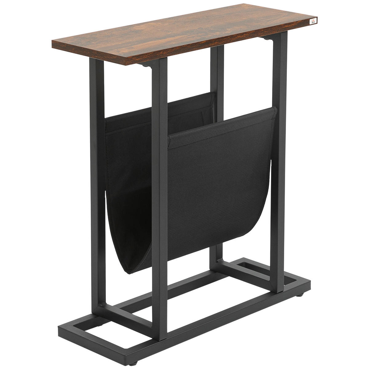 BEISTELLTISCH, Nachttisch, schmales Design, mit Stofftasche, Stahl, dunkelbraun+schwarz, 49 x 19 x 55cm - Dunkelbraun, Holzwerkstoff (19/49/55cm)