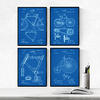 POSTER Set mit 4 Blau Fahrrad Patent A4 Schwarzer Rahmen - Schwarz, Papier (29.7/3cm) - Nacnic